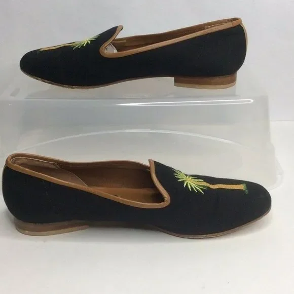 Zalo Smoking Loafer Green Embroidered Palm Trees - Picture 3 of 9
